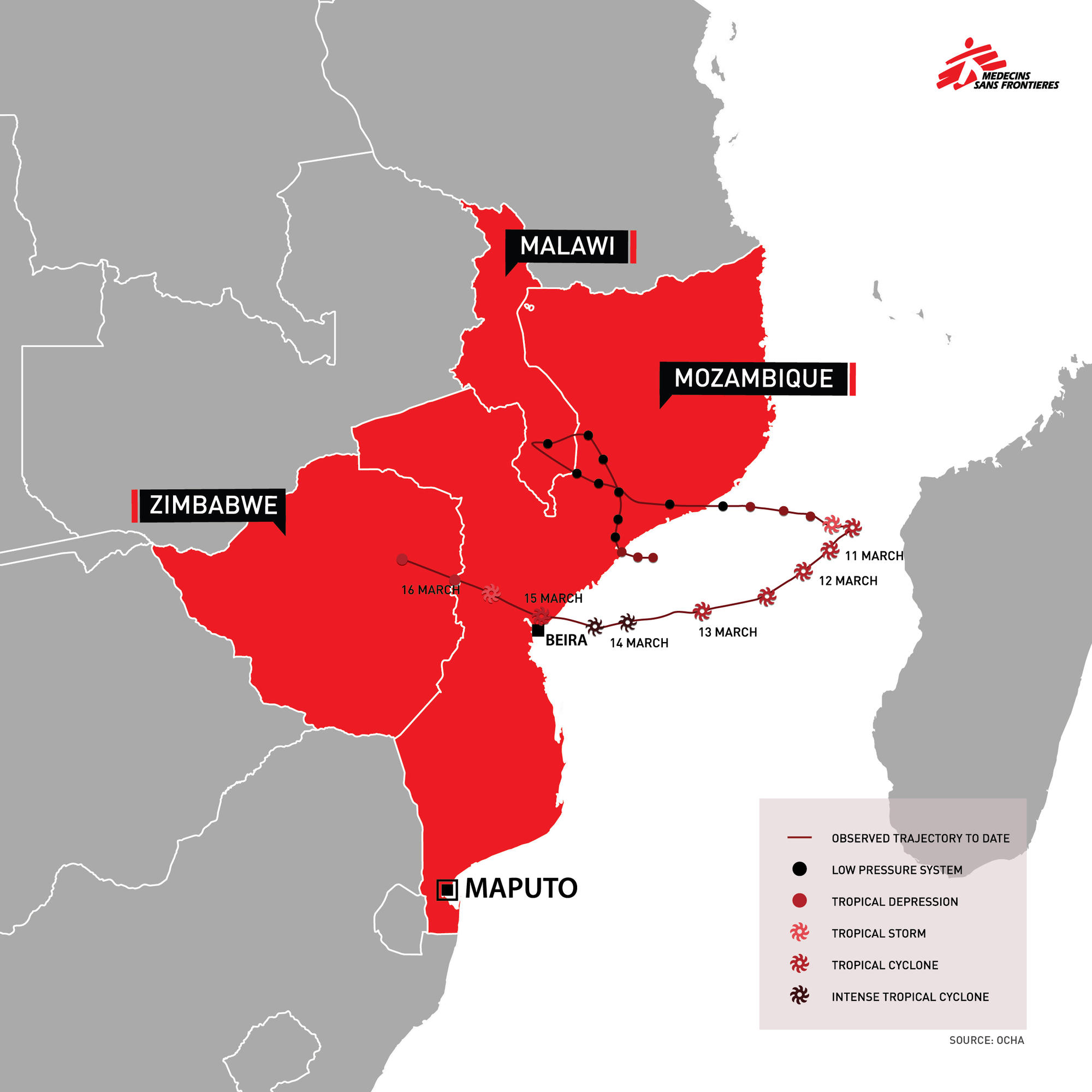 Idai trajectory by date - Map