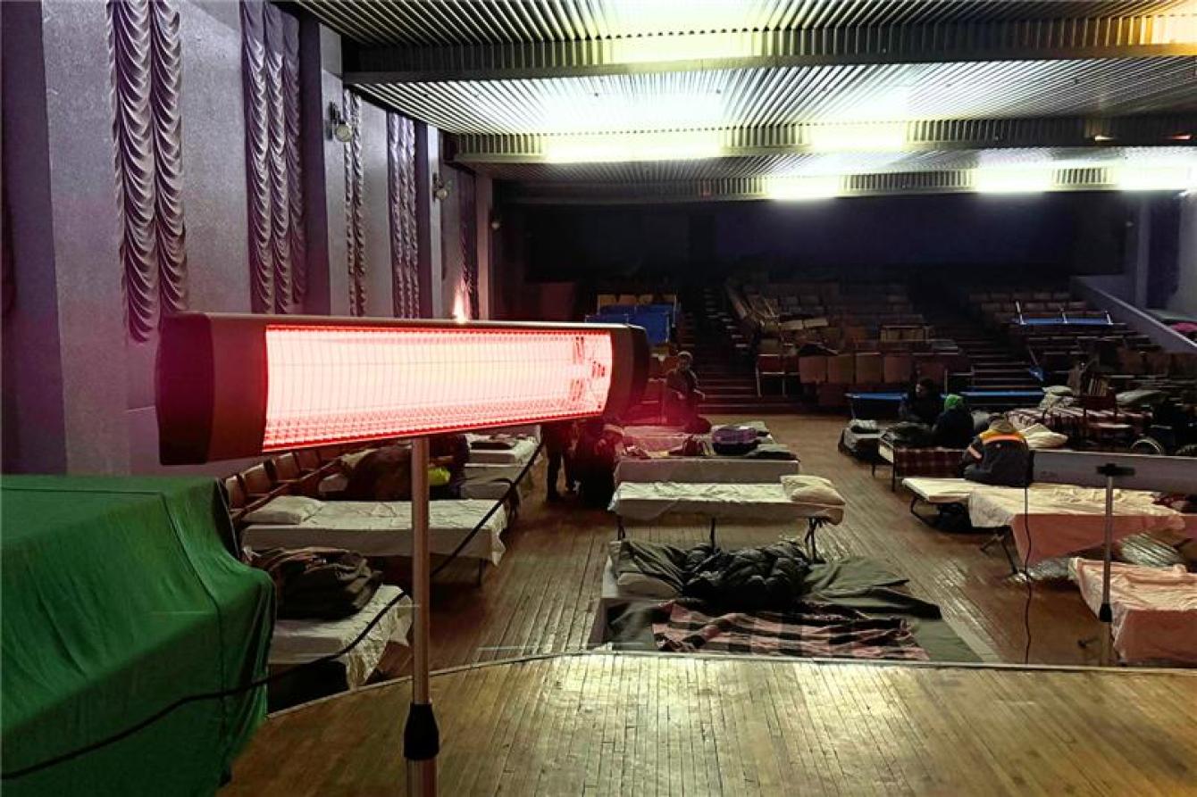 An infrared heater in a shelter in Ukraine. 