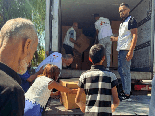 MSF staff unload medical supplies in Lebanon.